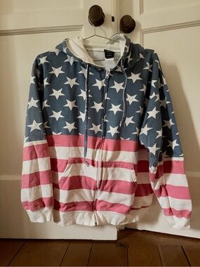 Vintage Isaac’s Designs full zip distressed American flag hoodie L